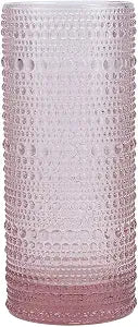 Fortessa Jupiter Beaded Hobnail Glass, 11 Ounce Collins/High Ball (Set of 6), Pink
