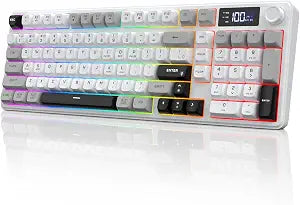 Wireless Gaming Keyboard with Smart Display & Knob Control, Tri-Mode BT5.0/2.4GHz/Wired RGB Backlit Computer Keyboards with Number Pad, 26-Key Rollover, Compatible for Windows, Mac