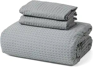 Luxury Cotton Waffle Weave Duvet Cover Queen Set with Pillowcase|100% Egyptian Cotton 600 TC|Soft Breathable Cooling Comforter Cover with Buttons and Corner Ties|Size 90x90 Gray