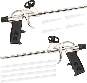 Hromee Professional Grade 7.5 Inch Heavy Duty Spray Foam Dispensing Gun with Non-stick teflonized basket and needle valve, Bead Adjustment Valve, 2PACK BLack