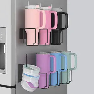 Terficer Magnetic Water Bottle Organizer for Stanley 40oz Tumbler with Handle, Magnetic Stanley Cup Holder Used on Refrigerator, Tumbler Lid Organizer Kitchen Organization Ideal for Fridge & Wall
