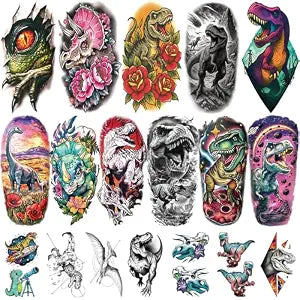77PCS Dinosaur Temporary Tattoos for Kids, Dino T-Rex Triceratops Kids Tattoos Temporary for Boys, Raptor Tyrannosaurus Fake Tattoos for Boys Girl Cosplay Birthday Party Favors, Toddler Tattoo