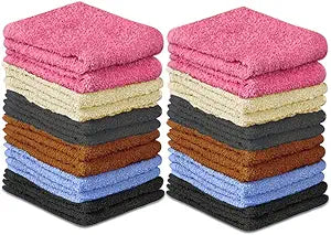 QUBA LINEN 100% Cotton Washcloth Set 24 Packs ��� Soft, Absorbent Face Towels for Bathroom & Gym Use ��� Reusable, Durable & Machine Washable Wash Cloths - Multi-Color, 12x12 Inches