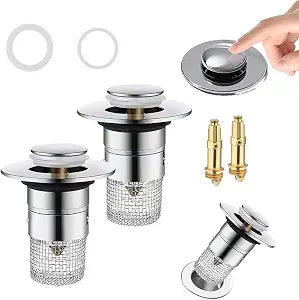 Bathroom Sink Strainer, 3 in 1 Sink Stopper Hair Catcher with Basket, Pop-up Sink Drain Strainer with Removable Stainless Steel Strainer, Replacement Sink Plug for US Bathroom Sink Stopper