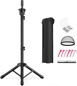 Wig Head Stand 50 Inches, Height Adjustable Tripod Wig Stand, Salon Mannequin Head Stand with Anti-Slip Base for Styling, Wig Display Barber Training, Beauty School (Black)