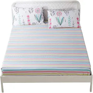 100% Soft Cotton Fitted Sheet Queen Size Deep Pocket Colorful Striped Gingham Wrinkle Free,1 Piece Cooling Bed Sheet Comfortable Kids Bedding Collection Queen Bed Sheet,Rainbow Sheet