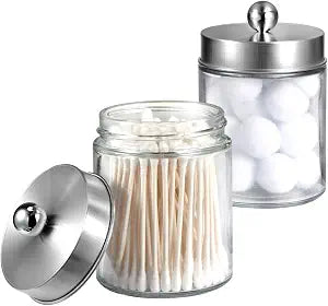 Amolliar Apothecary Jar Bathroom Qtip Holder Glass, Brushed Nickel 2Pc