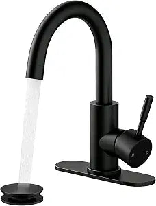 Fransiton Bathroom Faucets, Bar Sink Faucet Single Hole for Bathroom Kitchen Campers with Pop-Up Drain Hose, Suitable for Farmhouse Vanity Lavatory