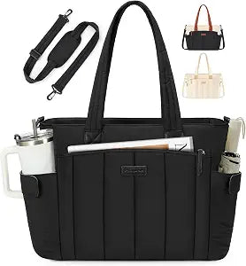 RAINSMORE Laptop Tote Bag for Women Large Puffer Quilted Work Bag