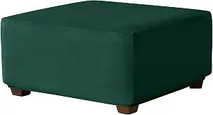 CONRUSER Stretch Ottoman Covers, Soft Square Ottoman Slipcover Velvet Storage Stool Cover Footstool Slipcover for Living Room Furniture Protector (Green, Large)