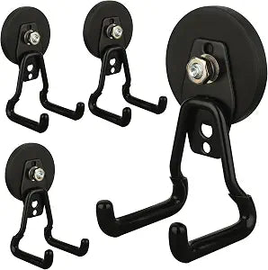 MUTUACTOR Upgraded Strong Magnetic Hooks Heavy Duty,4-Pack Unique Mounting Magnet with Hook,20lbs Durable Storage Magnet Hook for Storing Cordless Impact Drivers Trailer Cord Garage Tools