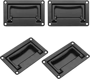 4 Pack, 4.4 x 2.7Inch Zinc Alloy Recessed Pull Handle, Flush Lift Recessed Door Handle,Marine Pull for Boat Deck or Home Furniture etc, Black