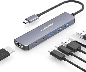 LENTION 6-in-1 USB C Hub, 4K@60Hz HDMI, 100W PD, 3 USB 3.0, USB-C Data