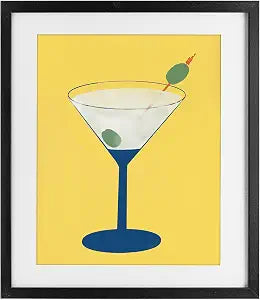 Martini Glass Over Yellow Cocktail, 13 x 16 Inch Framed Print Under Glass