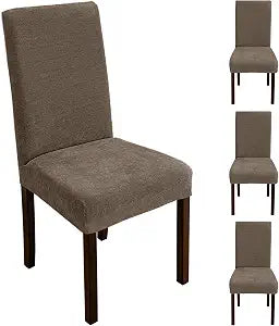 Dining Chair Covers for Dining Room Set of 4, Soft Thick Chenille Stretch Seat Parson Chair Slipcovers Protectors for Kitchen, Removable Washable Chair Protector, Taupe