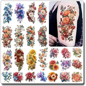 CHARLENT 3D Flower Fake Tattoos for Women Girls,25 Sheets