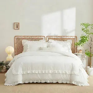 White Ruffle Comforter Set Full 3 Pieces Shabby Chic Bedding Set
