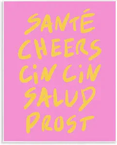 Multilingual Cheers Pink, 11 x 14 Inch Mounted Print on Wall Plaque