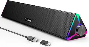 LENRUE Computer Speakers for Desktop,PC Speakers with Single USB for Power and Stereo Sound,Touch Lights Gaming Speakers Sound bar for Desktop PC Laptop(USB-C Adapter Included)