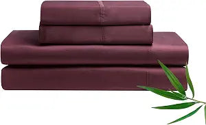 YnM Cooling Bed Sheet Set with 100 Percent Rayon Derived from Bamboo, 400TC Fabric with 2 Pillowcases and Flat Sheet, Deep Pocket Fit 19'', Silky-Soft & Sweat Wicking, 4 Piece (Full, Rose Purple)