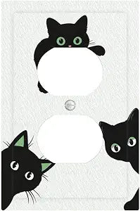 Peeking Black Cat Decorative Outlet Covers White Background 1 Gang Duplex Decorative Wall Plate Cute Cartoon Cat Light Switch Plate Covers Electrical Faceplate for Modern Wall Home Decor