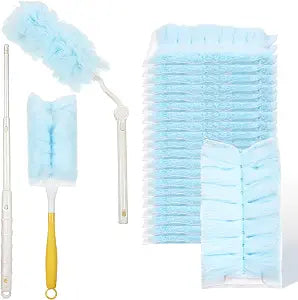 60 Pcs 360 Electrostatic Duster Refills, Heavy Duty Disposable Duster Refills Kit with 2 Handles, Microfiber Duster Feather Duster for Cleaning Furniture, Blinds, Electronics