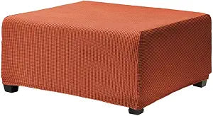 OBCREAT Ottoman Covers, Stretch Jacquard Ottoman Slipcover Soft Thick Folding Storage Cover Rectangle Footrest Stool Covers with Elastic Bottom Furniture Protector Covers (Burnt Orange, Medium)