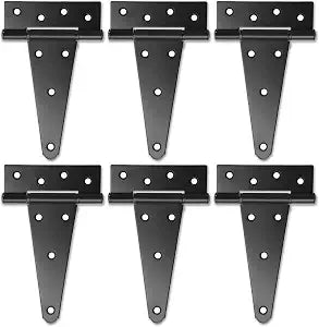 6 Inch T-Strap Gate Hinges, Heavy Duty Black Barn Door Hinges, 6 Pack