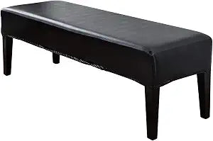 CALIDAKA PU Leather Bench Cover Elastic Soft Stretch Bench Slipcover Removable Washable Bench Seat Furniture Protector Fit 42.12-53.94inch Bench(Black)