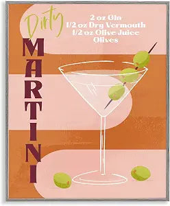Retro Dirty Martini Recipe Bar, 11 x 14 Inch Framed Gicle Print