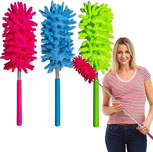 M-Jump 3 Pack Retractable Long-Reach Washable Duster for Cleaning, Microfiber Hand Duster Brush with Telescoping Pole for Cleaning Car, Window, Furniture, Office