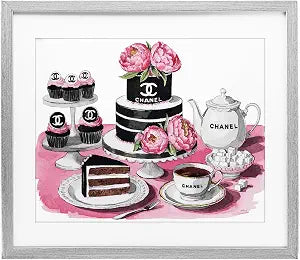 Feminine Chic Dessert Spread, 13 x 16 Inch Framed Print Under Glass
