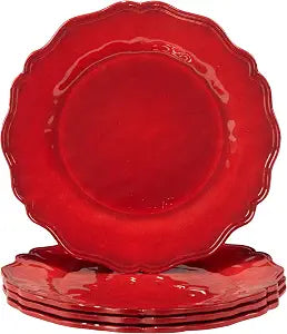 Isabella Red Unbreakable Melamine Salad & Dessert Plates Set of 4 Durable 9" Plates for Indoor Outdoor Dining, Holiday Entertaining, Everyday Meals, RVs, Camping & Gifting