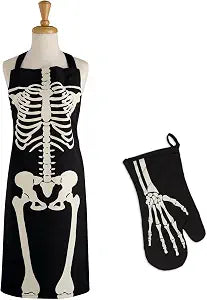 DII Halloween Cooking & Baking Collection Kitchen Accessories, Apron & Oven Mitt Set, Skeleton, 2 Piece