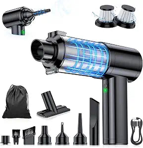 Car Vacuum Portable Cordless, 35000Pa High Power Brushless Motor Handheld Vacuum, 6-in-1 Rechargeable Mini Cleaner with Air Duster for Car, Home, Pet Hair, Keyboard, Grey