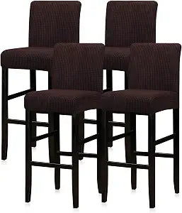 Lellen Bar Stool Covers Set of 4 Stretch Bar Stool Chair Cover Slipcovers Knitted Jacquard Counter Stool Bar Chair Covers Reusable Pub Counter Stool Chair Covers for Kitchen Dining Room (Coffee)