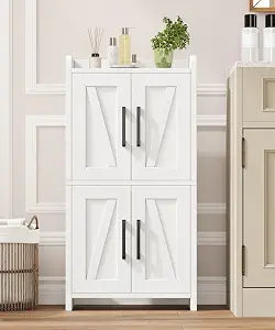 Akxomel 14.9" Farmhouse Small Bathroom Cabinet 4 Doors Adjustable Shelf