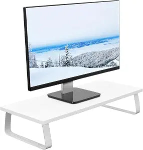 VIVO 24 inch Monitor Stand, Wood & Steel Desktop Riser, Screen, Keyboard, Laptop, Small TV Ergonomic Desk and Tabletop Organizer, White, STAND-V000D-W
