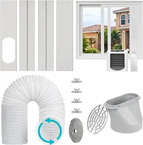 Portable AC Window Vent Kit with 5.9 Exhaust Hose & Coulper, Universal Window Seal for Portable Air Conditioner, Adjustable AC Duct Kit for Sliding Horizontal & Vertical Windows