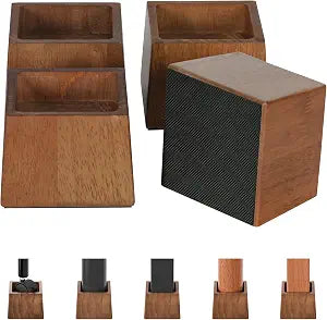 TQVAI Bed Risers Heavy Duty, Support 2200 lbs, 1-in Deep Anti-Fall Edge, 4 Pack Wooden Furniture Bed Lifts Risers with Non-Slip Pads for King Queen Twin Full Size Frame, Retro Brown, 3" H(Inner 2" H)