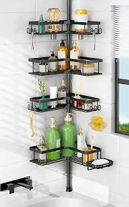 HAMITOR Shower Caddy Tension Pole: Corner Bathroom Organizer for Renters