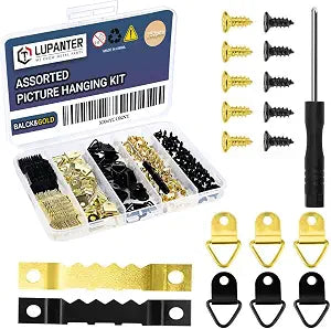 Sawtooth Picture Hangers with Screws and D Ring Hangers, 252 Piece Picture Hanging Hardware Kit for Frames, Canvas, Photo and Wall Mounting, Includes Screwdriver