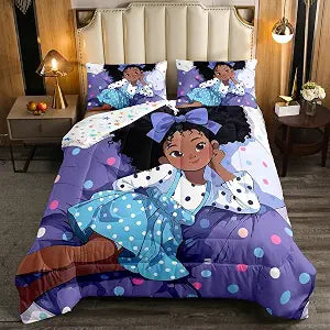 Erosebridal Cute Magic Black Girls Comforter Set - African American Bedding Full Size,Star Print Reversible Bedding Comforter Sets - Afro Girls Duvet Insert Princess Bedroom Decor