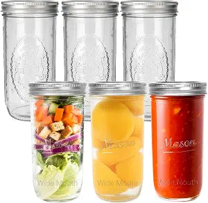 CycleMore 6 Pack 24 Oz Wide Mouth Mason Jars with Airtight Lids and Bands