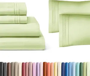 Light Sage Green 4-Piece Sheet Set & Pillowcase Bedding Bundle (Queen Size) - Bed Set Includes Complete Queen Sheet Set & 2 Queen Pillowcases - Hotel Luxury - Breathable Cooling Sheets & Pillowcase