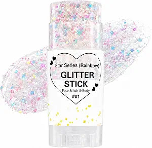 Rainbow White Hair Glitter Stick for Kids, Face Body Glitter Stick for Halloween Mermaid Fairy Costume Makeup, Chunky Sequins Rave Outfit for Women, Mardi Gras Accessories, Cheer Concert Cosplay