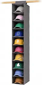 10-Pocket Hanging Hat Organizer for Closet, Hold Up to 100 Caps. Many uses.