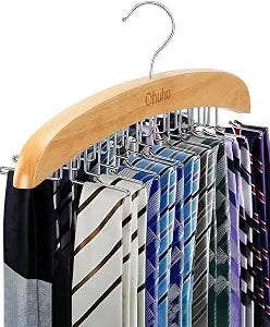 Ohuhu 24-Hook Wooden Tie Rack, 360 Rotating Rustproof Closet Hanger