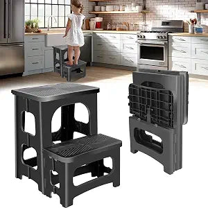 2 Stool Portable Footstool Multifunctional Collapsible, Anti-Slip
