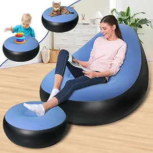 SeaSlep Inflatable Chair with Ottoman, Inflatable Couch for Adults (Blue)